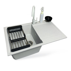 Adamant Набор кухонный Horizon, искуственный камень, прямоуг., с крылом, 780х495х230мм, чаша - 1, врезная, Old stone + смеситель + дозатор + ополаскиватель стаканов + коландер (4824296106310)