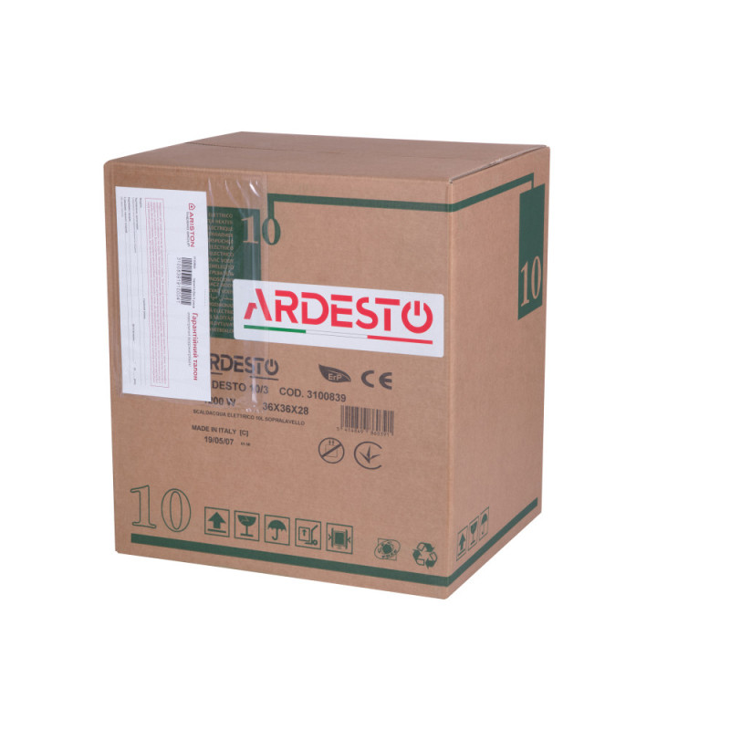 ARDESTO Водонагреватель электр. компакт, 10л, 1,2кВт, монтаж над мойкой, мех. упр-ние, A, Италия, белый (3100839)