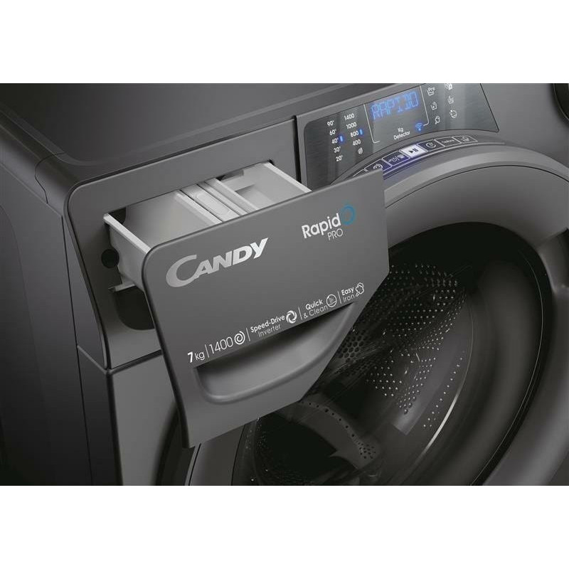 Candy Пральна машина фронтальна, 7кг, 1400, A+++, 45см, дисплей, пара, інвертор, cріблястий (RP4476BWMRR/1-S)