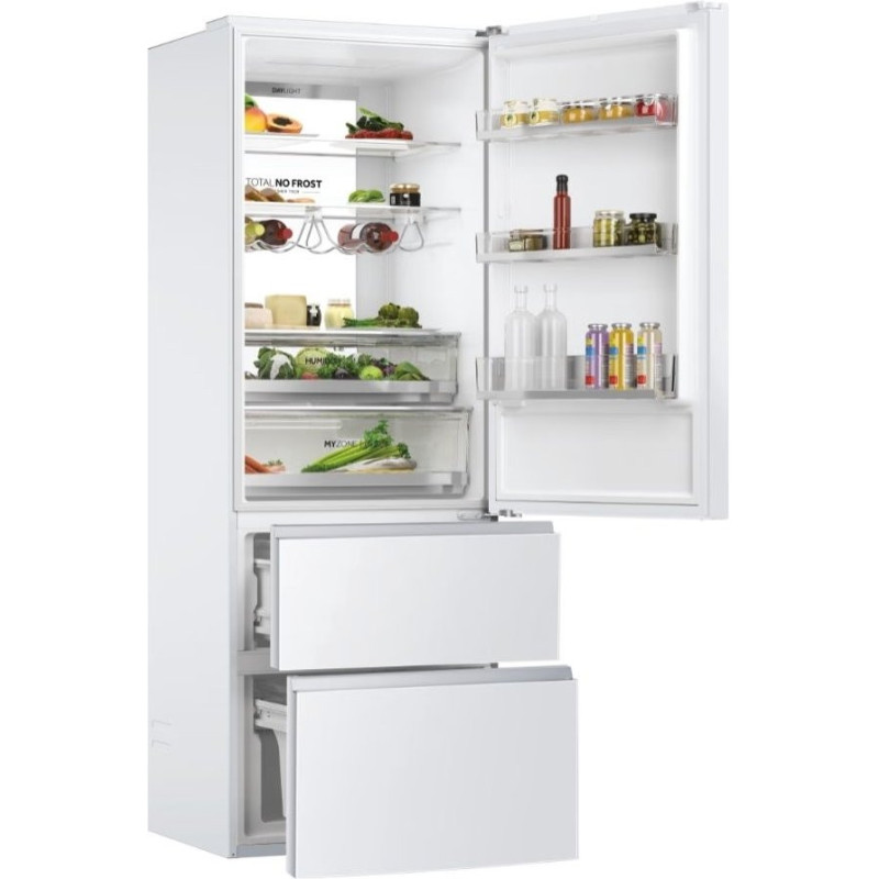 Haier Холодильник многодверный, 200.6x70х67.5, холод.отд.-343л, мороз.отд.-140л, 3дв., А++, NF, инв., дисплей, нулевая зона, белый (стекло)