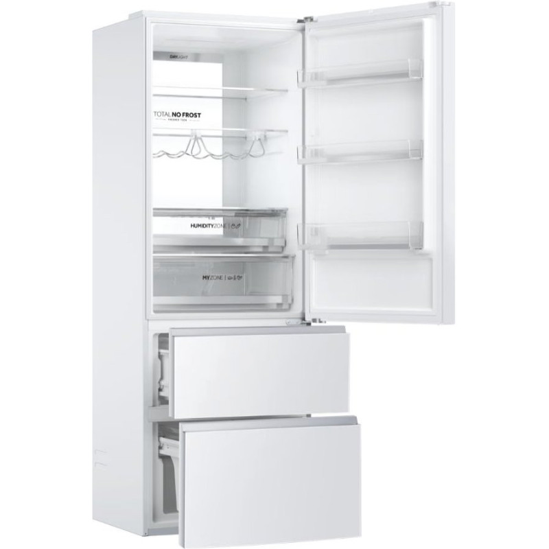 Haier Холодильник многодверный, 200.6x70х67.5, холод.отд.-343л, мороз.отд.-140л, 3дв., А++, NF, инв., дисплей, нулевая зона, белый (стекло)