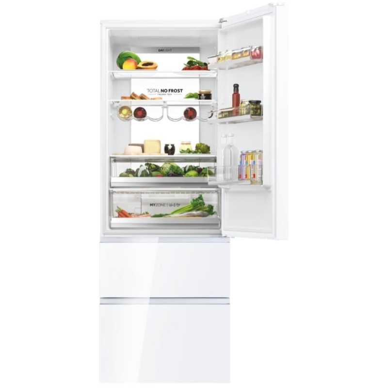 Haier Холодильник многодверный, 200.6x70х67.5, холод.отд.-343л, мороз.отд.-140л, 3дв., А++, NF, инв., дисплей, нулевая зона, белый (стекло)