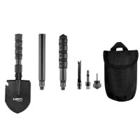 Neo Tools 63-122 Лопата туристическая, 63см, 8в1, пила, кирка, открывалка для бутылок, кремень, многофункциональный нож, пробойник, свисток, чехол