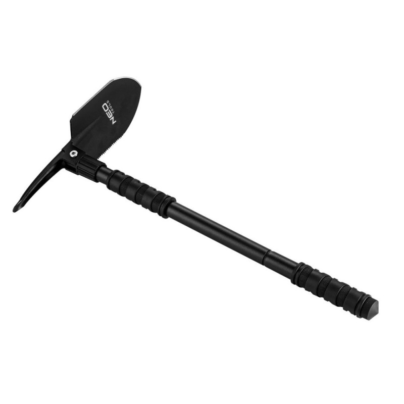 Neo Tools 63-122 Лопата туристична, 63см, 8в1, пила, кирка, відкривалка для пляшок, кремінь, багатофункціональний ніж, пробійник, свисток, чохол
