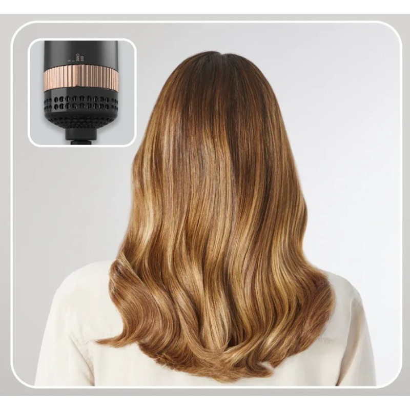 Rowenta Фен-щітка Reverso Dry&Brush 2в1, 1200Вт, 3 режими, іоніз-я, хол. обдув, насадок-2, кераміка, чорний-золотистий (CF9840F0)
