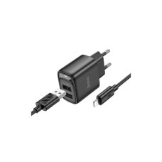 Зарядное устройство HOCO C141A 2xUSB + cable USB to Lightning black (6942007627863)