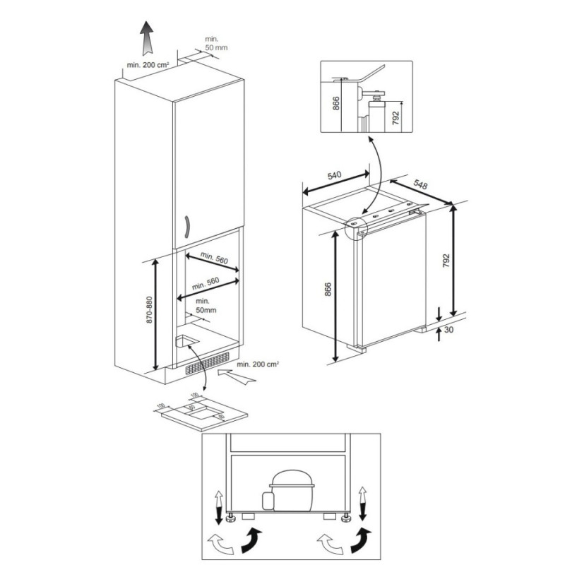 Beko Ref Beko built-in 86x55x55, ref-97L, freez.-13L, 2doors, E, ST, white (B1754N)