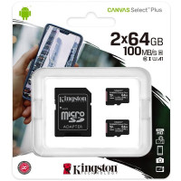 Kingston 2x64GB microSDXC C10 UHS-I R100MB/s Canvas Select Plus+ SD (SDCS2/64GB-2P1A)