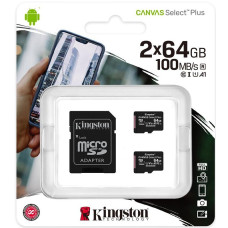 Kingston 2x64GB microSDXC C10 UHS-I R100MB/s Canvas Select Plus+ SD (SDCS2/64GB-2P1A)