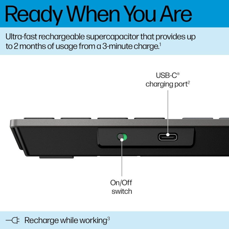 HP Keyboard membrane 720 Multi-Device Rechargeable, 109key, WL/BT, EN/UK, black (9T5B1AA)