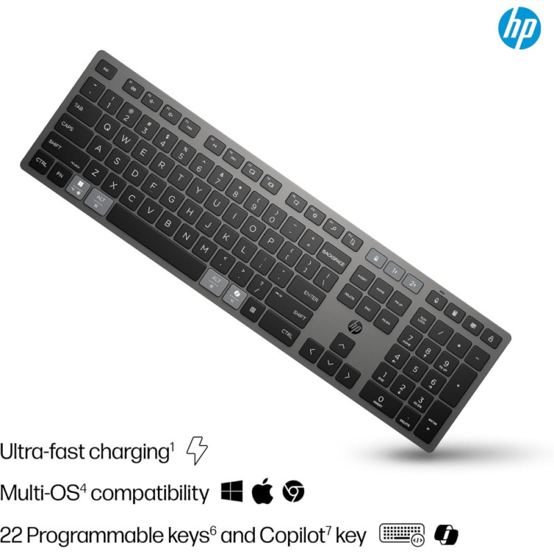HP Keyboard membrane 720 Multi-Device Rechargeable, 109key, WL/BT, EN/UK, black (9T5B1AA)