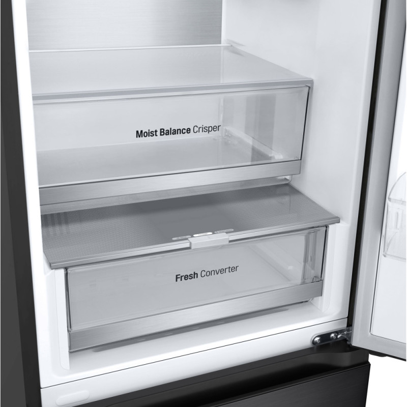 LG Refrigerator with bottom freezer, ref-277l, freez.-107l, 2doors, A++, inv., fresh zone, black (GW-B509FT7W)