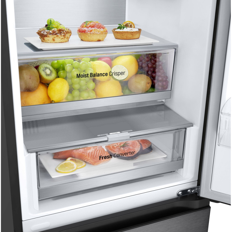 LG Refrigerator with bottom freezer, ref-277l, freez.-107l, 2doors, A++, inv., fresh zone, black (GW-B509FT7W)