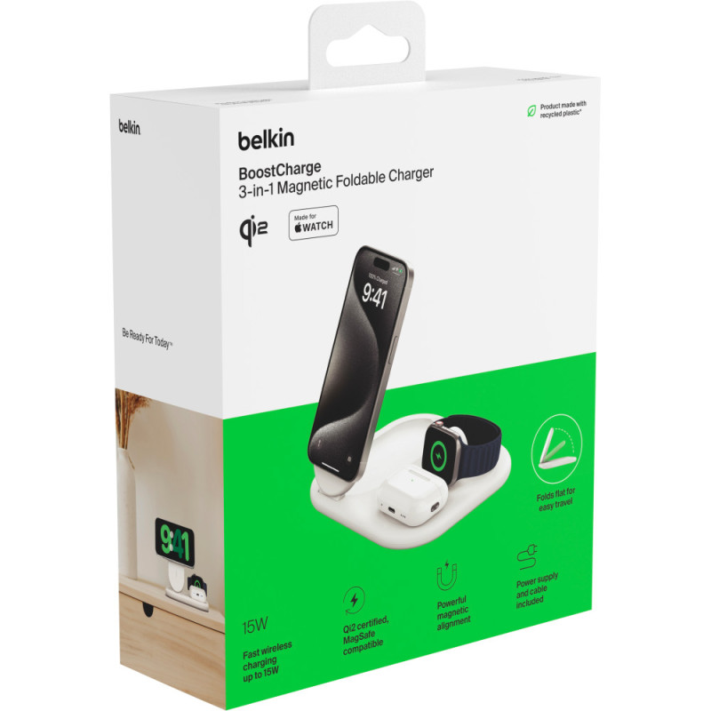 Belkin 3 in1 Magnetic Foldable iPhone/Watch/AirPods, Qi2 15W, white (WIZ029VFWH)