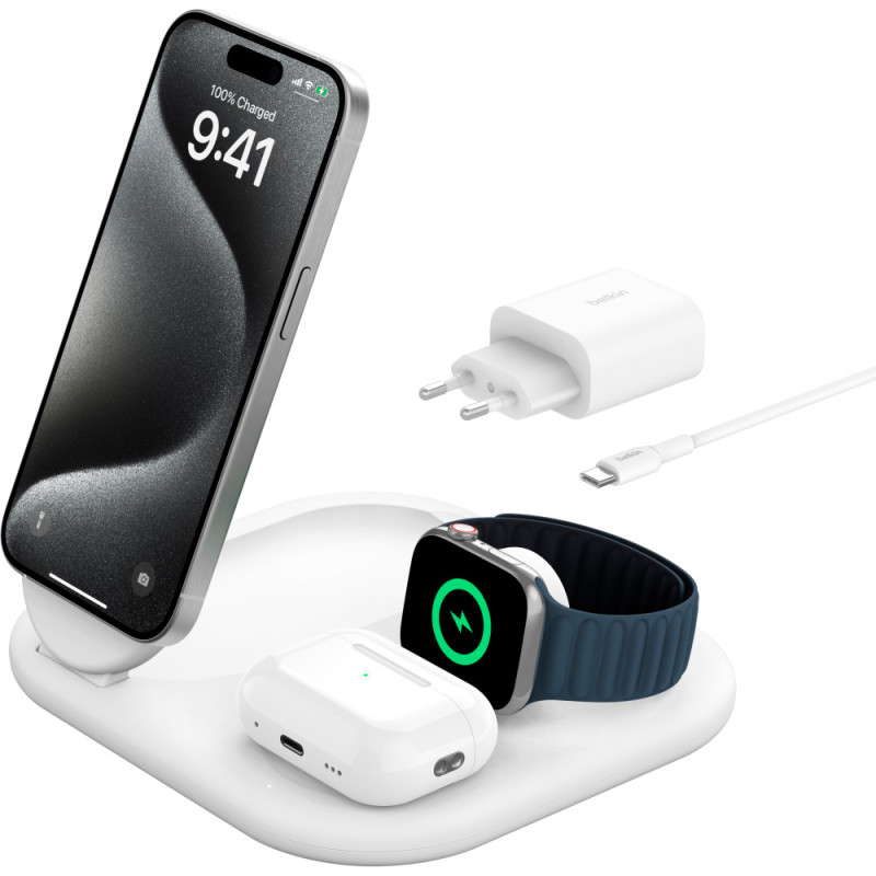 Belkin 3 in1 Magnetic Foldable iPhone/Watch/AirPods, Qi2 15W, white (WIZ029VFWH)