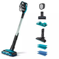 Philips Vacuum cleaner cordless SpeedPro Max Aqua, wet cleaning, dust cont -0,6L, battery operation 75min, НЕРА, turbo brush, LED light, black-turquoise (FC6904/01)