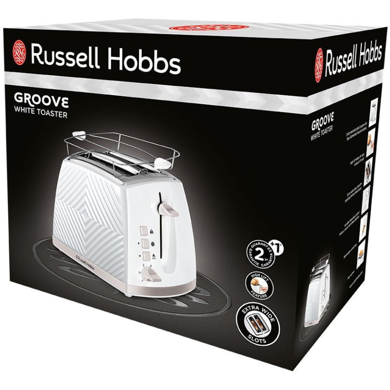 Russell Hobbs Toaster Groove 2 Slice, 850W, plastic, heating, defrosting, white (26391-56)