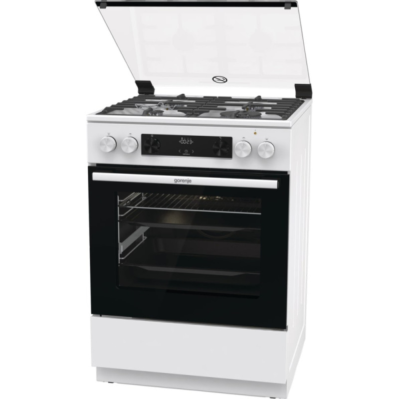 Gorenje Плита комбінована, 71л, 60x60см, приготування з паром, програматор, дисплей, чавун, з кришкою, білий (GKS6C70WA)