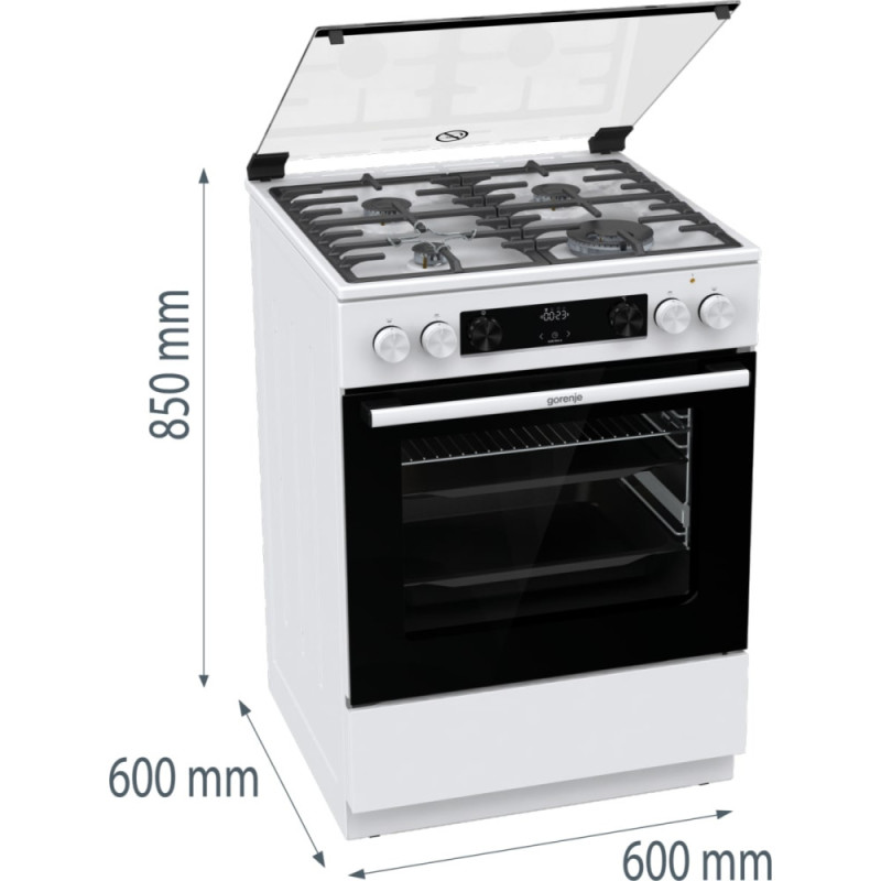 Gorenje Плита комбінована, 71л, 60x60см, приготування з паром, програматор, дисплей, чавун, з кришкою, білий (GKS6C70WA)