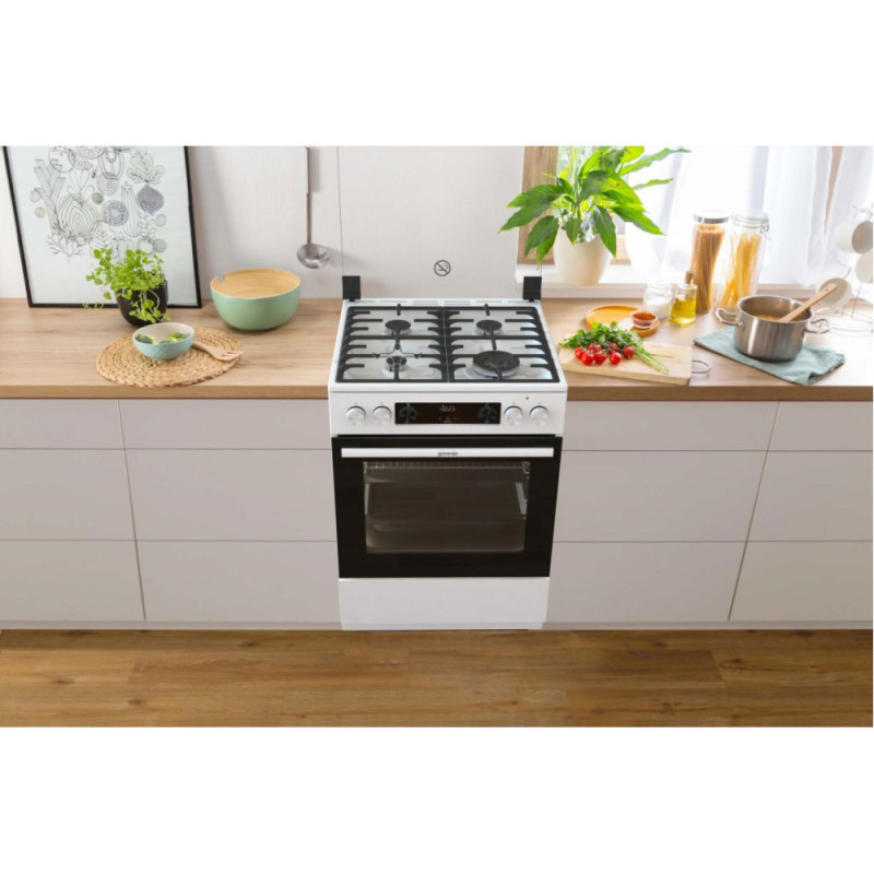 Gorenje Плита комбінована, 71л, 60x60см, приготування з паром, програматор, дисплей, чавун, з кришкою, білий (GKS6C70WA)
