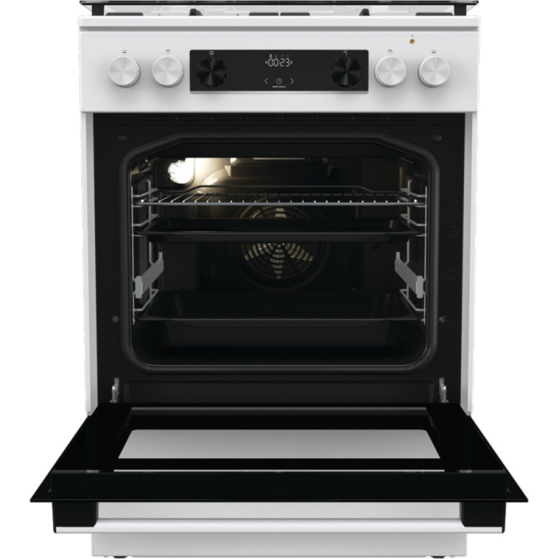 Gorenje Плита комбінована, 71л, 60x60см, приготування з паром, програматор, дисплей, чавун, з кришкою, білий (GKS6C70WA)