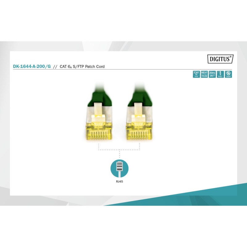 Digitus Патч-корд CAT 6а SF-UTP, 20м, AWG 26/7, Cu, LSZH, зеленый (DK-1644-A-200/G)