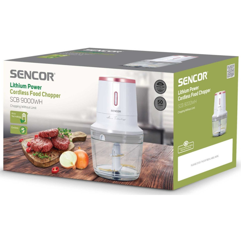 Sencor Подрібнювач Accu technology, 200Вт, чаша-500мл, скло, безпровідний, USB-C, білий