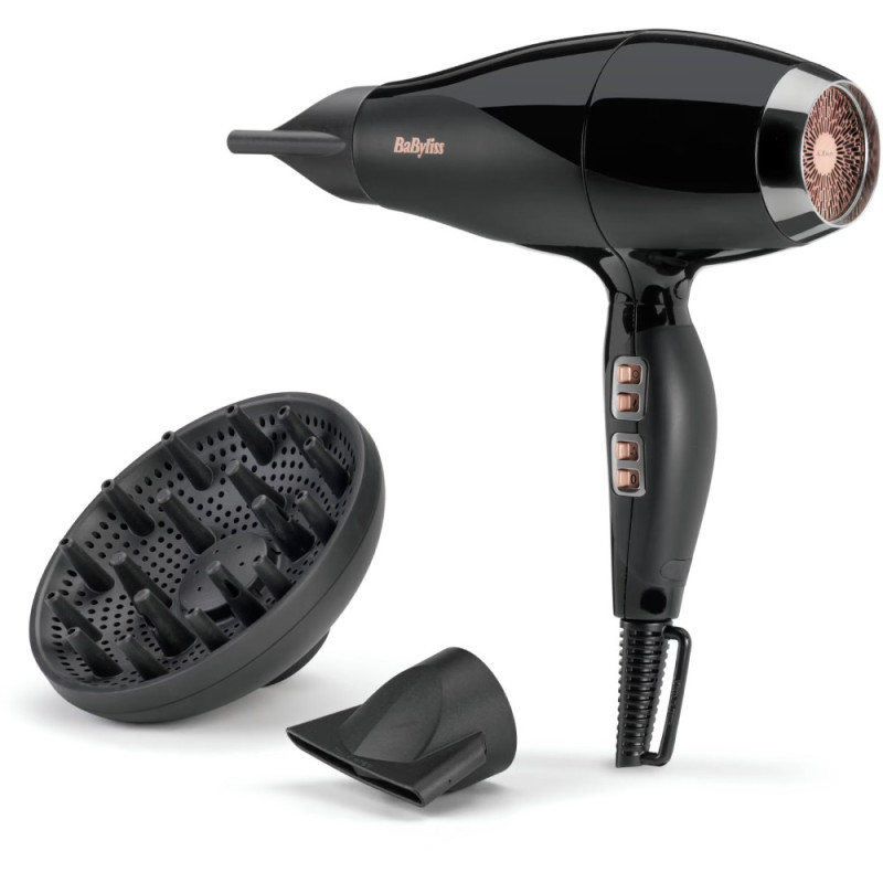 BaByliss hair dryer Air Power Pro, 3W, 3 modes, diffuser, ionization, cold blowing, ceramics, black- pink (6716DE)
