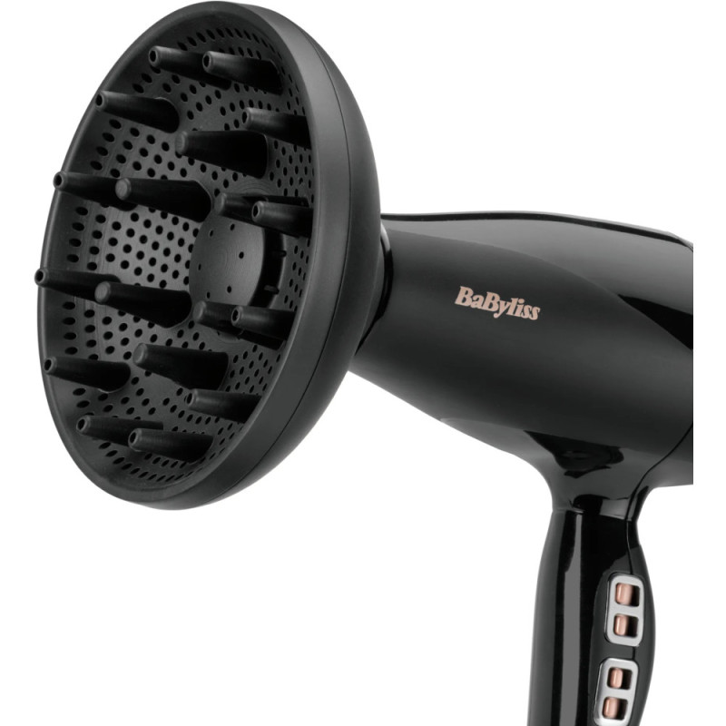 BaByliss hair dryer Air Power Pro, 3W, 3 modes, diffuser, ionization, cold blowing, ceramics, black- pink (6716DE)