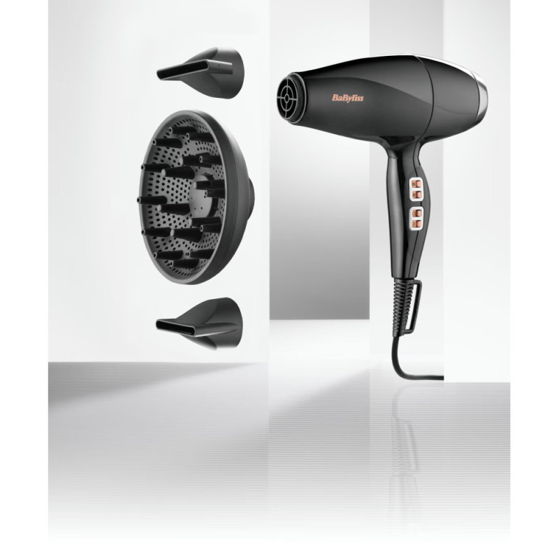 BaByliss hair dryer Air Power Pro, 3W, 3 modes, diffuser, ionization, cold blowing, ceramics, black- pink (6716DE)
