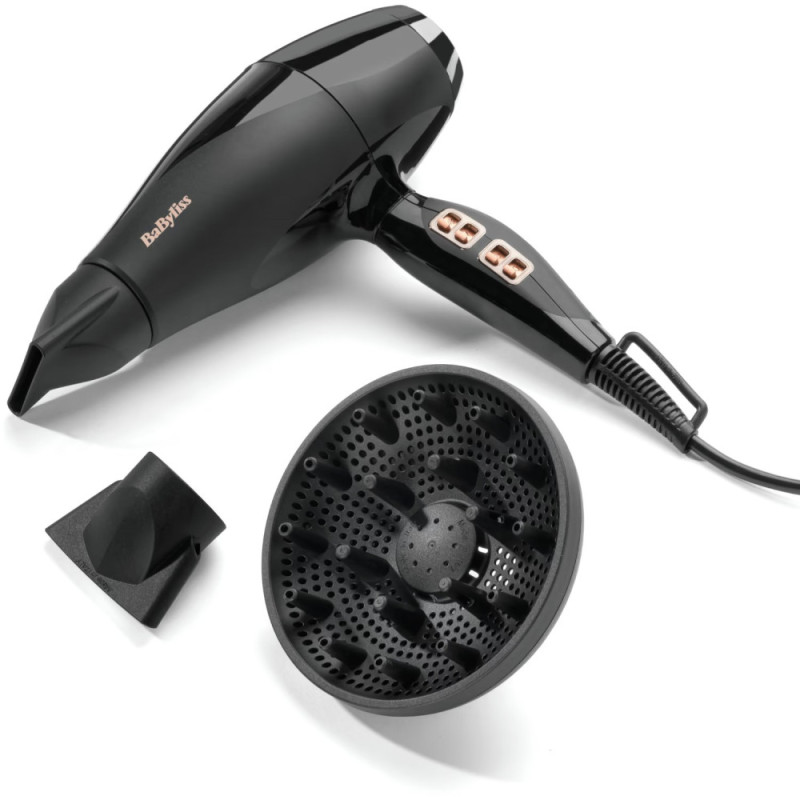 BaByliss hair dryer Air Power Pro, 3W, 3 modes, diffuser, ionization, cold blowing, ceramics, black- pink (6716DE)