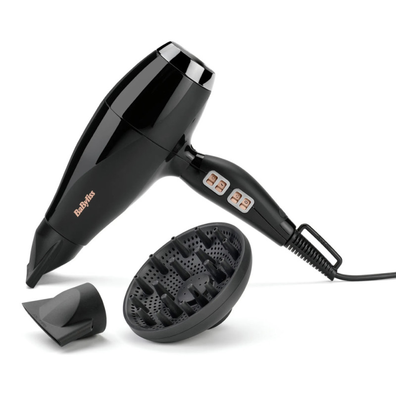 BaByliss hair dryer Air Power Pro, 3W, 3 modes, diffuser, ionization, cold blowing, ceramics, black- pink (6716DE)