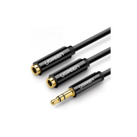 Кабель мультимедийный 3.5mm M to 2x3.5mm F 0.2m AV134 black Ugreen (20816)