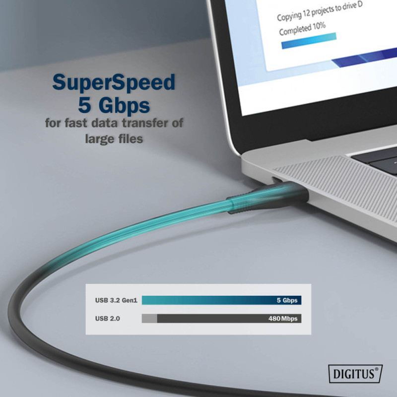 Digitus USB Silicone connection cable, USB-C - USB-C 2m, USB 3.2 Gen1, 5G, 4K, 100W, black (AK-300342-020-S)