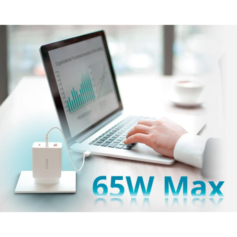D-Link Зарядний пристрій мережевий DCP-651 65Вт GaN 2хUSB-С, 1xUSB-A, білий