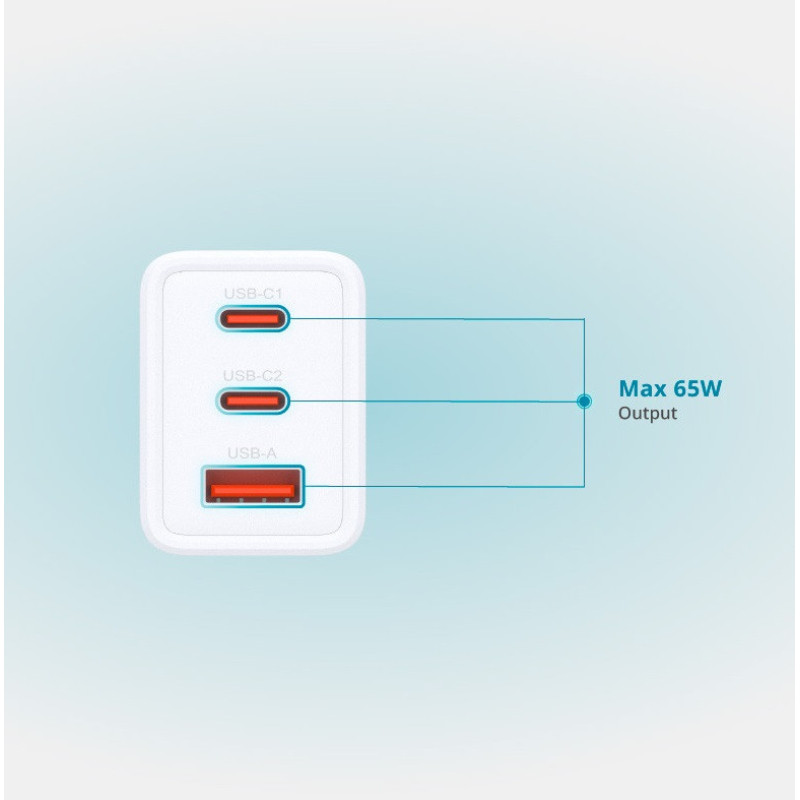 D-Link Зарядний пристрій мережевий DCP-651 65Вт GaN 2хUSB-С, 1xUSB-A, білий