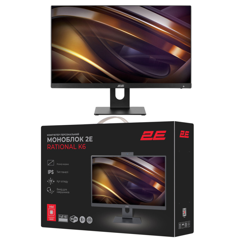 2E Комп'ютер персональний моноблок 2E Rational K6 23.8" FHD IPS Intel i3-12100, 16Gb, F480GB, UMA, H610, K6.610, 120W, Win11PE, чорний (2E-K6.V2.18)