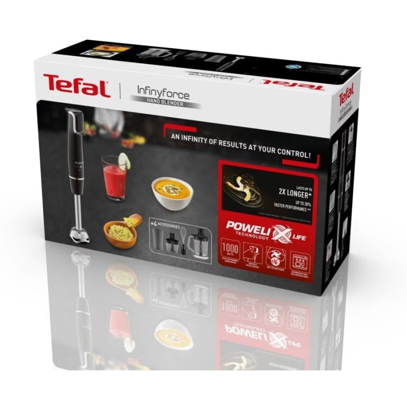Tefal Блендер заглибний INFINY FORCE, 1000Вт, 5в1, чаша-800мл, XL чопер 1л., чорний (HB94L830)
