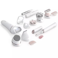 Philips Эпилятор Beauty Set Series 9000 дисковый, аккумуляторный, пинцет.-32, влаж.+сух., футляр, пинцет, триммер, насадок-8, белый (BRE740/90)