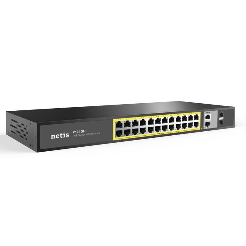 Netis Switch P124GH 24xFE PoE+, 2xGE Uplink, 2xGE SFP, unmanaged