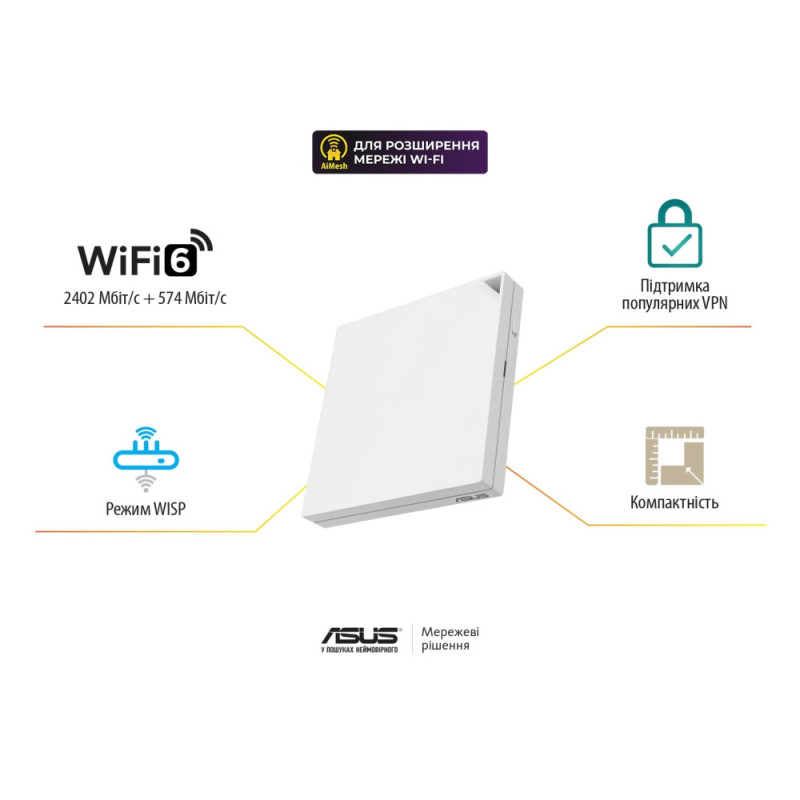 ASUS Маршрутизатор RT-AX57 GO AX3000, 1xGE LAN, 1xGE WAN, MESH EU-UK (90IG08N0-MU9C00)