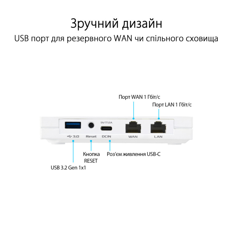 ASUS Маршрутизатор RT-AX57 GO AX3000, 1xGE LAN, 1xGE WAN, MESH EU-UK (90IG08N0-MU9C00)