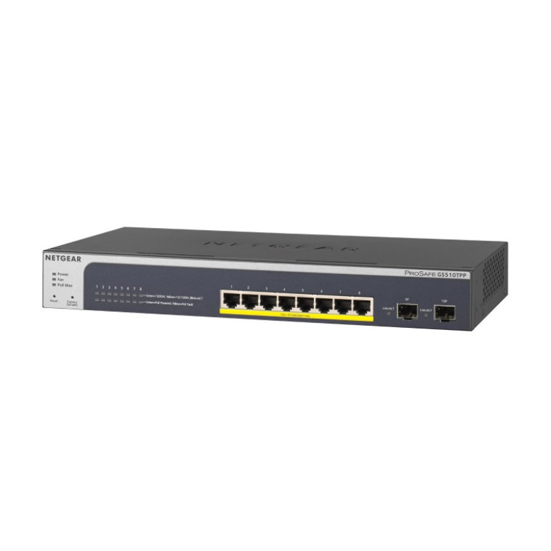 NETGEAR Комутатор GS510TPP 8x1GE PoE+(190Вт), 2xSFP, керований (GS510TPP-100EUS)