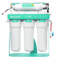 Ecosoft P'URE AquaCalcium Mint Reverse Osmosis Filter with Pump on Bed, 75gpd DuPont Membrane, AquaCalcium Mineral Enriching Cartridge, 1:1 Drainage (MO675PSMACECO)