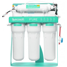 Ecosoft P'URE AquaCalcium Mint Reverse Osmosis Filter with Pump on Bed, 75gpd DuPont Membrane, AquaCalcium Mineral Enriching Cartridge, 1:1 Drainage (MO675PSMACECO)