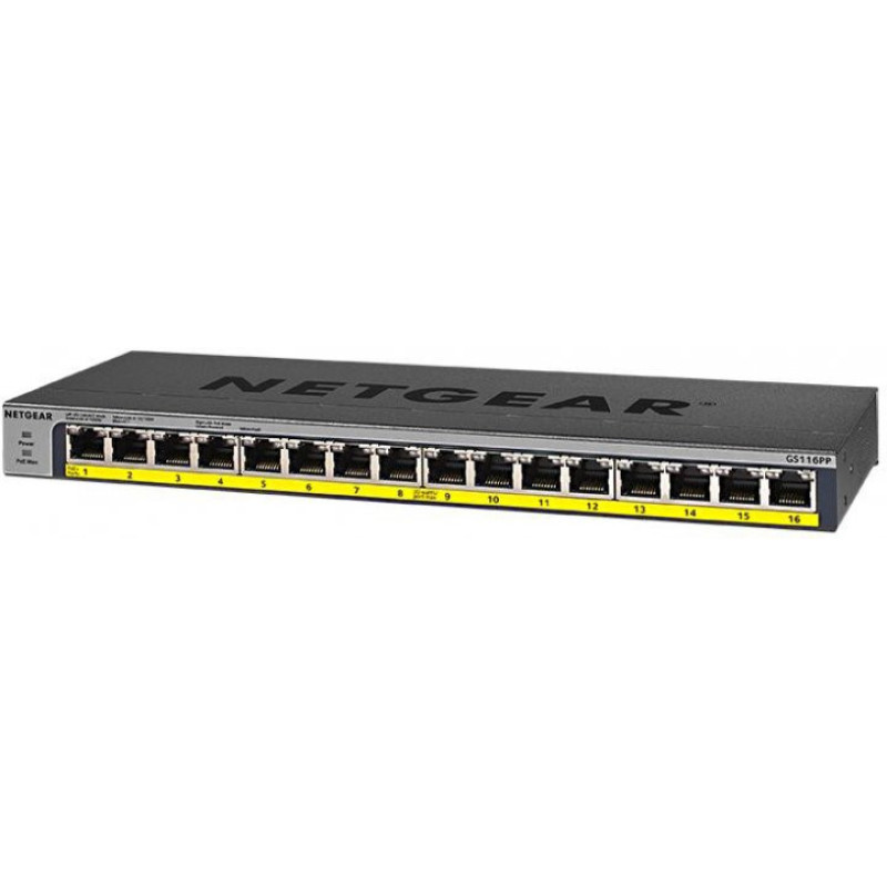NETGEAR Комутатор GS116PP 16x1GE PoE+(183Вт), FlexPoE, некерований (GS116PP-100EUS)