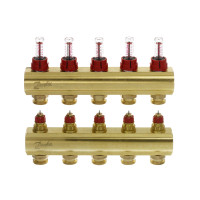 Danfoss Manifold FHF 5+5 with rotameters, brass (088U0525)