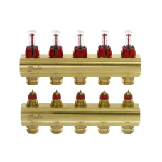 Danfoss Manifold FHF 5+5 with rotameters, brass (088U0525)