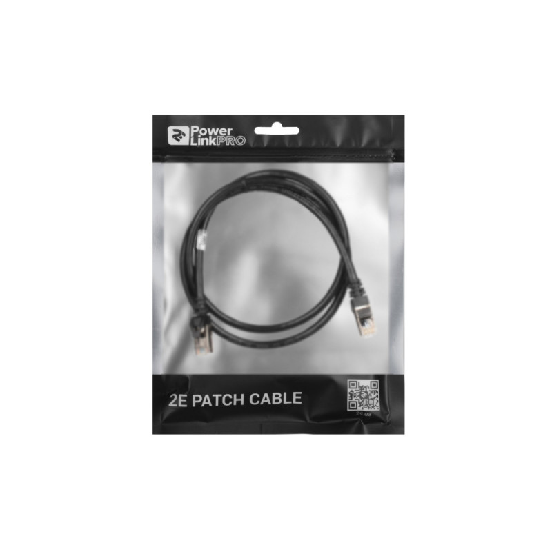 2E Cat 6, S-FTP экран оплётка фольга, RJ45, 4Х2 27AWG , 7/0.14 Cu, 1.00 m, PVC, Black (2E-PC6SFTPCOP-100BK)