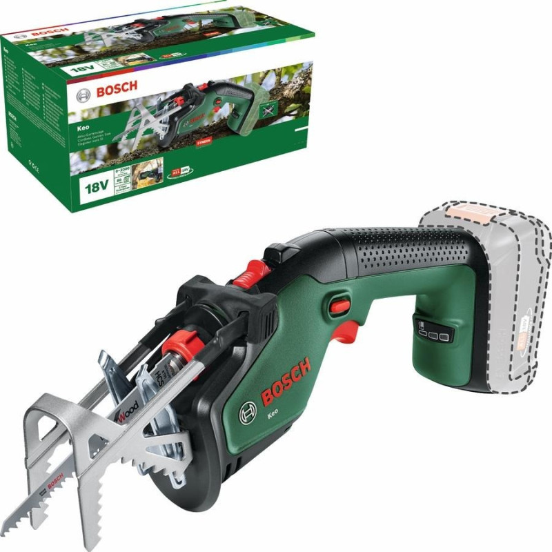 Bosch KEO 18V cordless reciprocating saw, 80mm cut, 20mm stroke, 1.4kg without battery and spare part (0.600.861.A01)